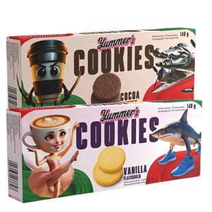 Yummer's Italian Brainrot sušenky s příchutí vanilky 140g + sušenky s příchutí mléčné čokolády 140g