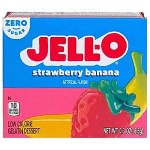 Jell-O instantní želatina s příchutí jahod a banánů bez cukru 8,5 g