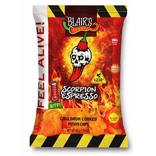 Blair's bramborové chipsy s příchutí chilli papriček Scorpion s kávovým aroma 50 g