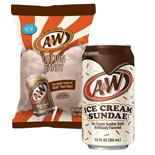 A&W limo s přích. kořeno. piva s příchutí zmrzliny + A&W cukrová vata s příchutí kořen. piva