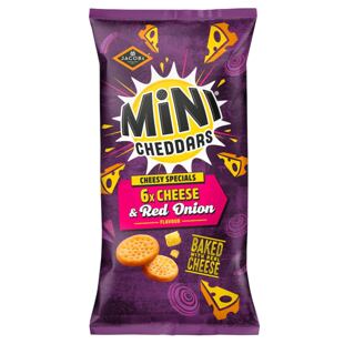 Jacob's mini pšeničné krekry s příchutí cheddaru a červené cibulky 6 x 23 g