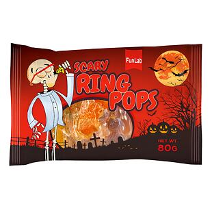 Funlab lízátka s ovocnou příchutí ve tvaru prstýnků s lebkou 80 g
