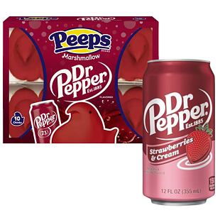 Dr Pepper s příchutí jahody a smetany + Peeps marshmallows ve tvaru kuřátek s příchutí Dr Pepper