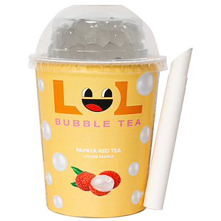 LOL Bubble Tea červený čaj s příchutí papáji s liči kuličkami 275 ml
