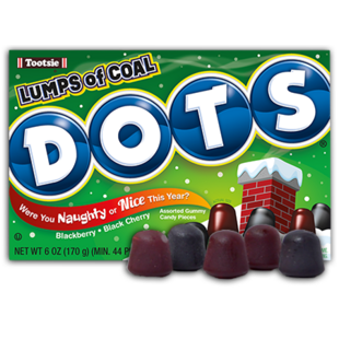 Tootsie Dots Lumps of Coal žvýkací bonbony s příchutí ostružiny a černé třešně 170 g