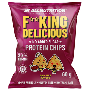 F**KING Delicious proteinové kukuřičné chipsy s příchutí barbecue žebírek 60 g