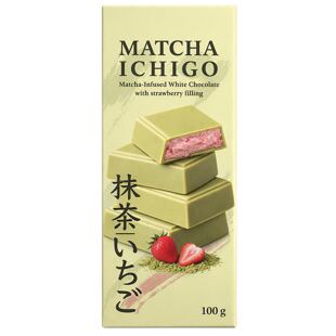 Matcha Ichigo bílá čokoláda s příchutí matcha s náplní s příchutí jahody 100 g