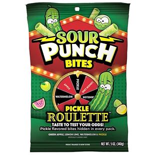 Sour Punch kyselé žvýkací pendreky s ovocnými příchutěmi a příchuti nakládané okurky 140 g