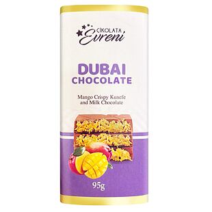 Evreni Dubajská mléčná čokoláda s mangovou náplní s těstovými nudlemi kadayif 95 g
