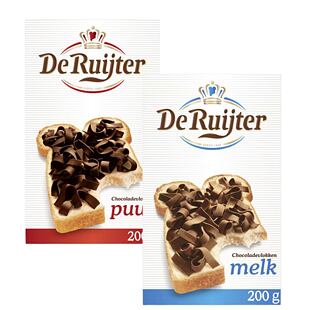 De Ruijter cukrové vločky z mléčné čokolády 200 g + De Ruijter cukrové vločky z hořké čokolády 200 g