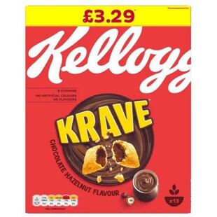 Kellogg's Krave cereální polštářky s náplní z čokolády a lískových oříšků 410 g PM