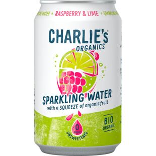 Charlie's Organics sycená pitná voda s malinovou a limetkovou šťávou 330 ml