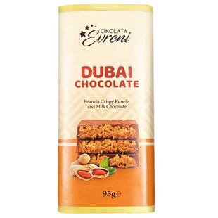 Evreni Dubajská mléčná čokoláda s arašídovou náplní s těstovými nudlemi kadayif 95 g