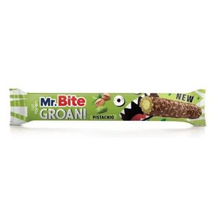 Mr. Bite Groan! trubička v mléčné čokoládě s náplní s příchutí pistácie 40 g