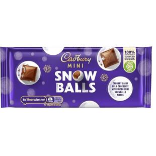 Cadbury Mini Snowballs mléčná čokoláda s čokoládovými bonbony v cukrové skořápce 110 g