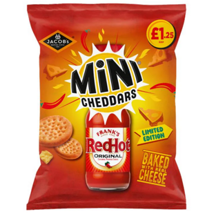 Jacob's Mini Cheddar pšeničné sušenky s příchutí omáčky Frank's RedHot 90 g