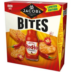 Jacob's Bites pšeničné sušenky s příchutí omáčky Frank's RedHot 125 g