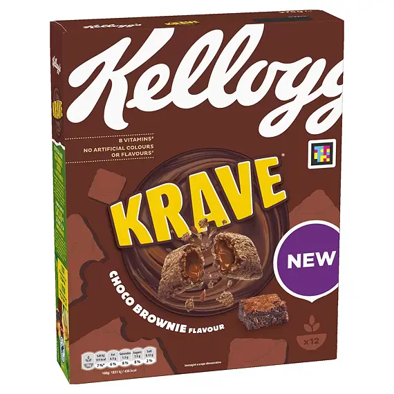 Kellogg's Krave cereální polštářky s náplní s příchutí brownies 375 g