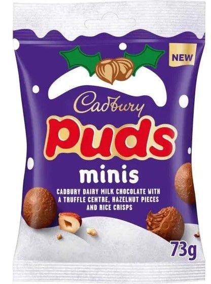 Cadbury Mini Puds čokoládové kuličky s nugátovou náplní s oříšky a křupinkami 73 g