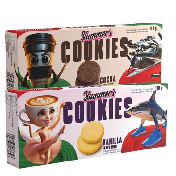 Yummer's Italian Brainrot sušenky s příchutí vanilky 140g + sušenky s příchutí mléčné čokolády 140g