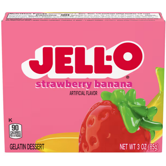 Jell-O instantní želatina s příchutí jahody a banánu 85 g
