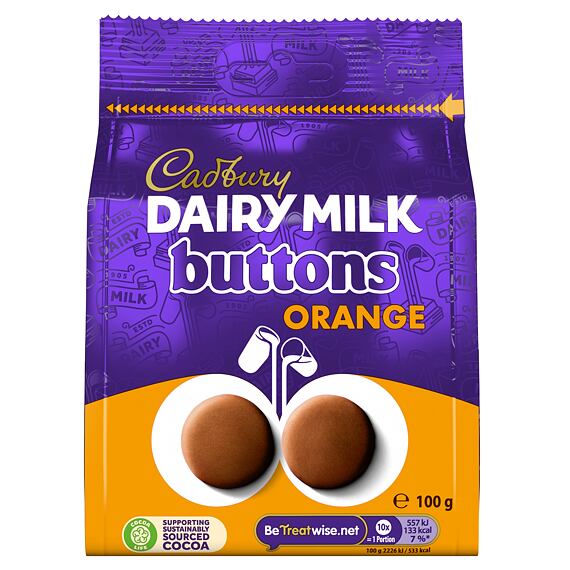 Cadbury Orange Buttons čokoládové knoflíčky s příchutí pomeranče 100 g