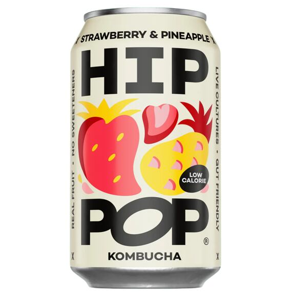 Hip Pop Kombucha fermentovaný čaj s příchutí jahody a ananasu 330 ml