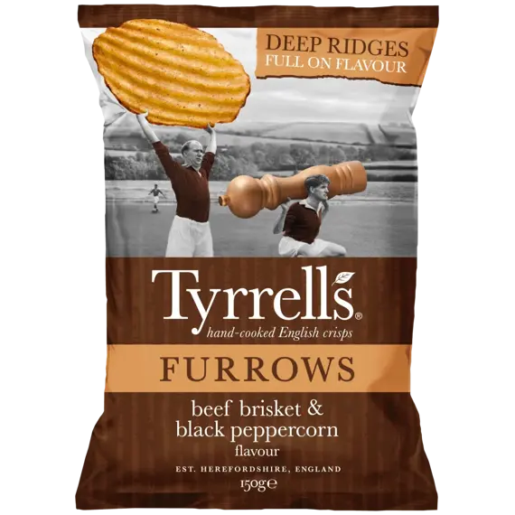 Tyrrells brambůrky s příchutí hovězího hrudí a černého pepře 150 g
