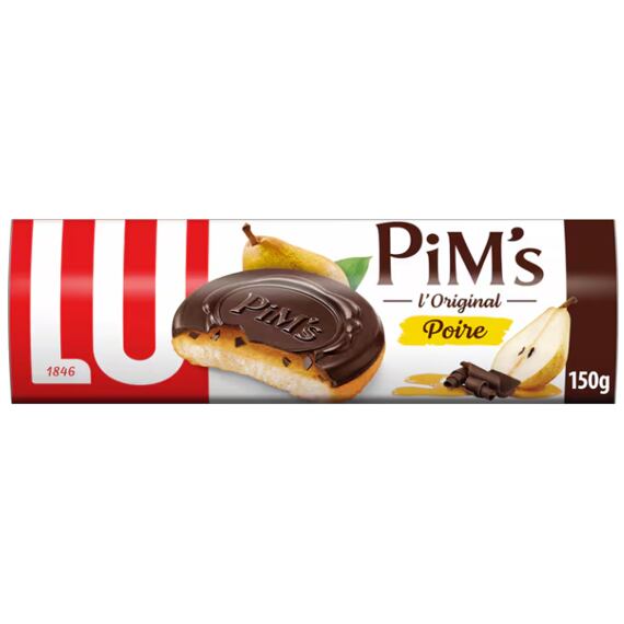 Pim's měkké piškotové sušenky s hruškovou náplní s čokoládovou polevou 150 g
