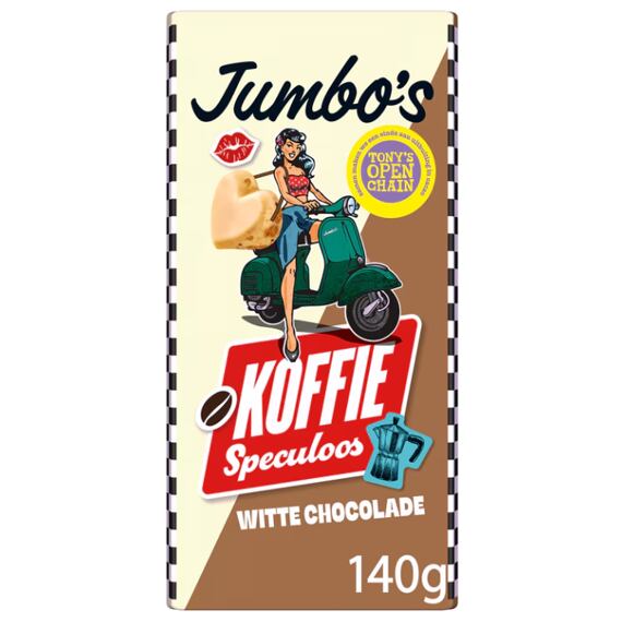 Jumbo bílá čokoláda s příchutí kávy s karamelovými sušenkami 140 g