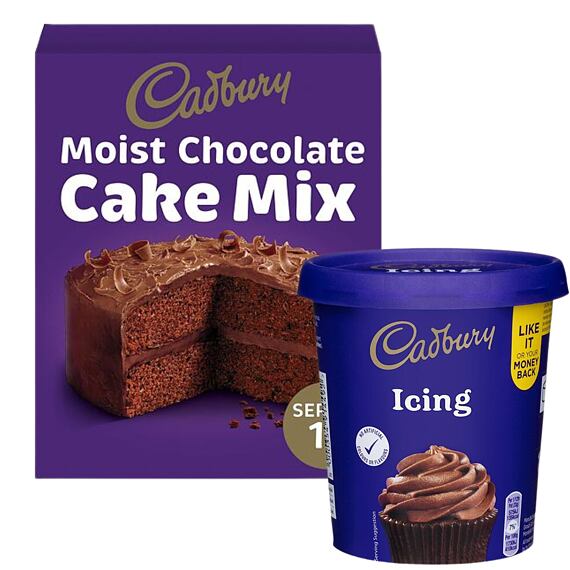 Cadbury poleva s příchutí čokolády + Cadbury směs na výrobu čokoládového dortu