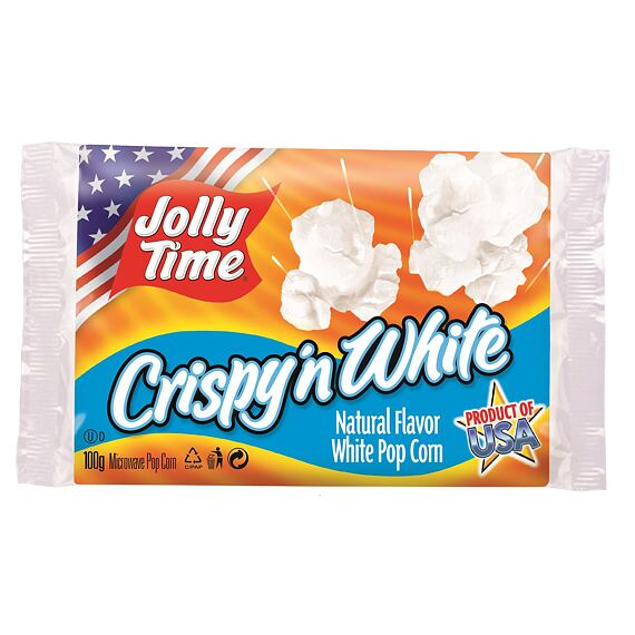 Jolly Time Crispy'n White slaný popkorn 100 g Celé Balení 18 ks