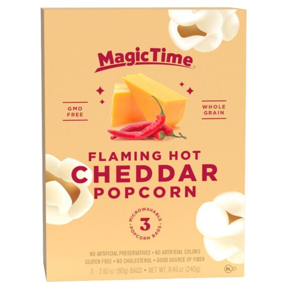 Magic Time Flaming Hot popkorn s příchutí čedaru a chilli 3 x 80 g