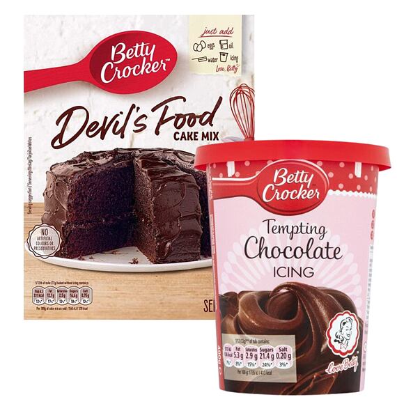 Betty Crocker směs na přípravu Devil's Food 425 g + Betty Crocker poleva s příchutí čokolády 400 g