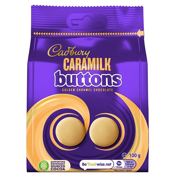Cadbury Caramilk knoflíčky z bílé čokolády s karamelizovaným sušeným mlékém 100 g