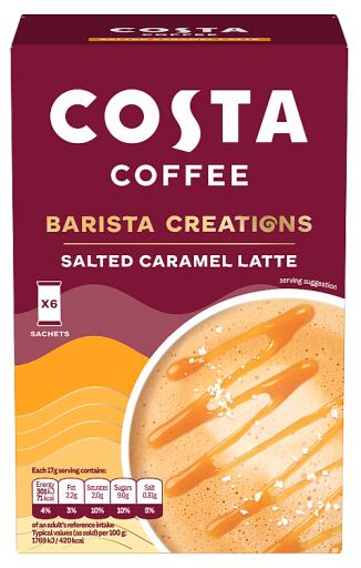 Costa Coffee instantní káva s příchutí slaný karamel 6 x 17 g