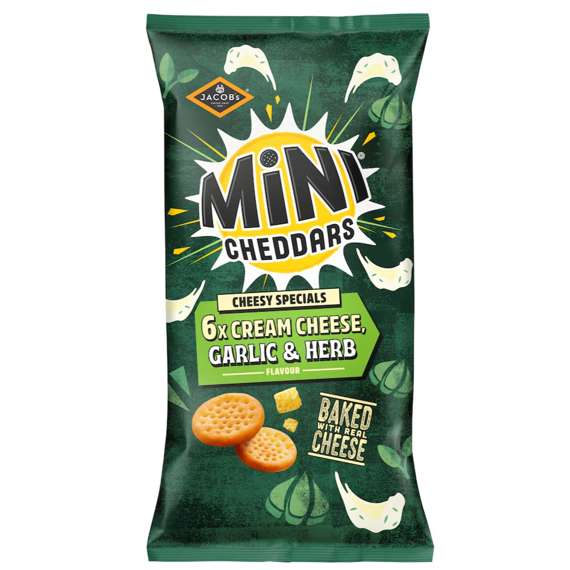 Jacob's mini pšeničné krekry s příchutí krémového sýru, česneku a bylinek 6 x 23 g
