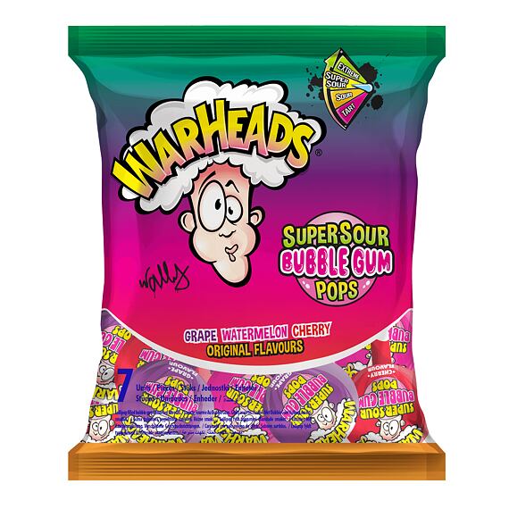 Warheads lízátko se žvýkačkou uvnitř s ovocnými příchutěmi 7 x 15 g