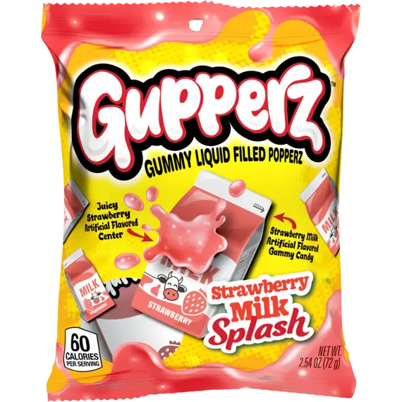 Gupperz želé bonbony ve tvaru a s příchutí jahodového mléka s náplní 72 g