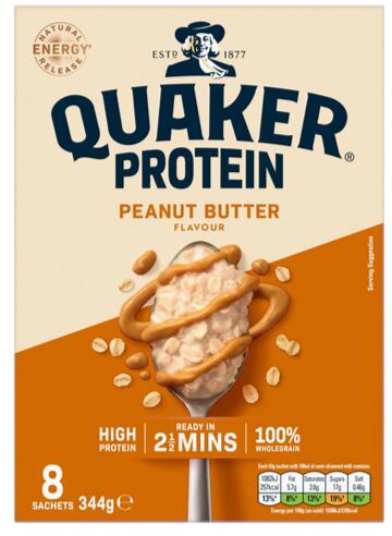 Quaker ovesná kaše s vysokým obsahem proteinu s příchutí arašídového másla 8 x 43 g