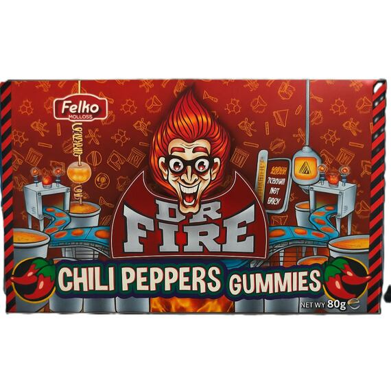 Felko Dr. Fire pálivé gumové bonbóny ve tvaru chilli papriček 80 g