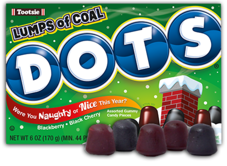 Tootsie Dots Lumps of Coal žvýkací bonbony s příchutí ostružiny a černé třešně 170 g