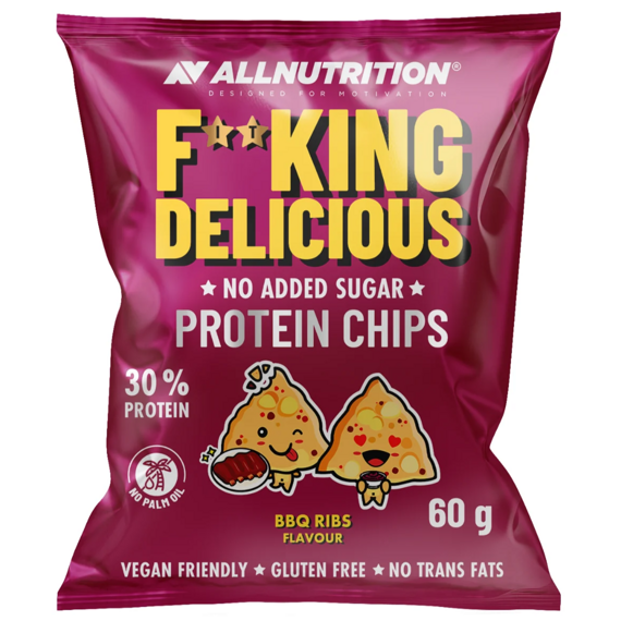 F**KING Delicious proteinové kukuřičné chipsy s příchutí barbecue žebírek 60 g