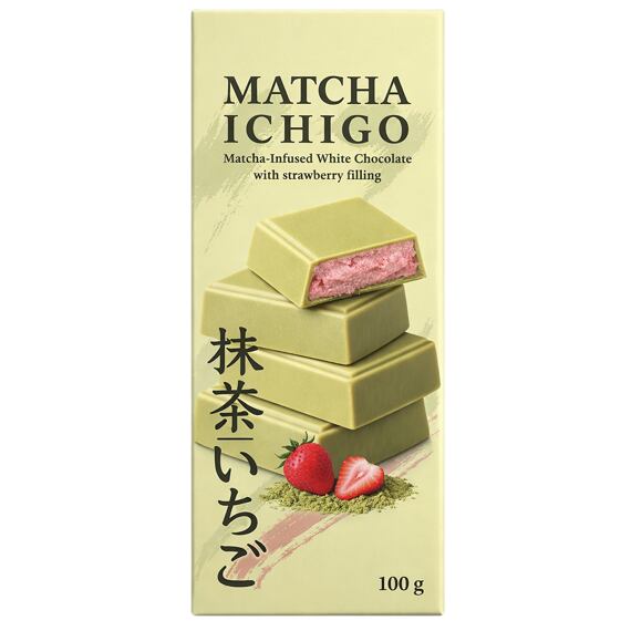Matcha Ichigo bílá čokoláda s příchutí matcha s náplní s příchutí jahody 100 g