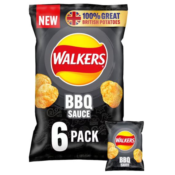 Walkers bramborové chipsy s příchutí barbecue omáčky 6 x 25 g