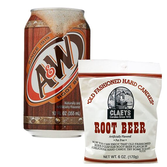 Clayes bonbony s příchutí kořeněného piva 170 g + A&W limonáda s příchutí kořenového piva 355 ml