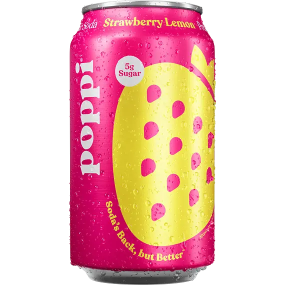 Poppi prebiotická limonáda s příchutí jahod a citronu 355 ml