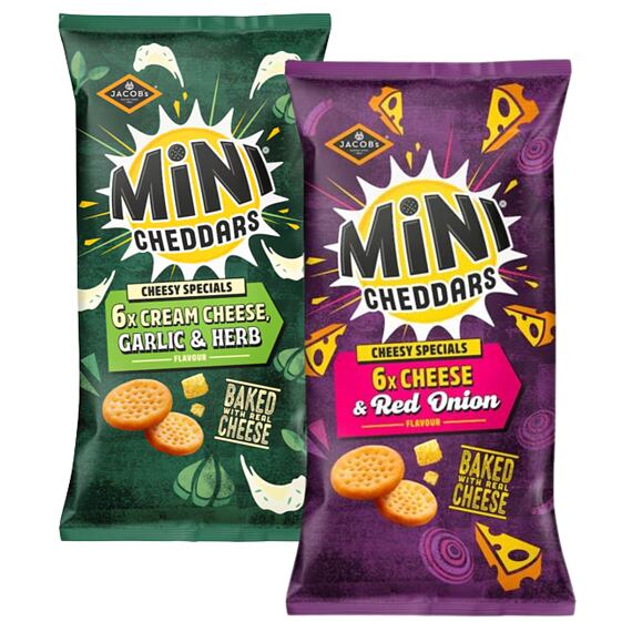 Jacob's krekry s příchutí cheddaru a červené cibulky + krekry s příchutí sýru, česneku a bylinek