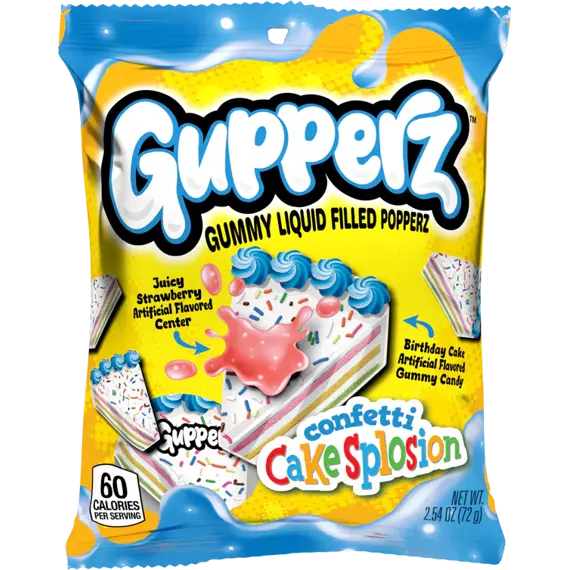 Gupperz želé bonbony ve tvaru a s příchutí narozeninového dortu s jahodovou náplní 72 g