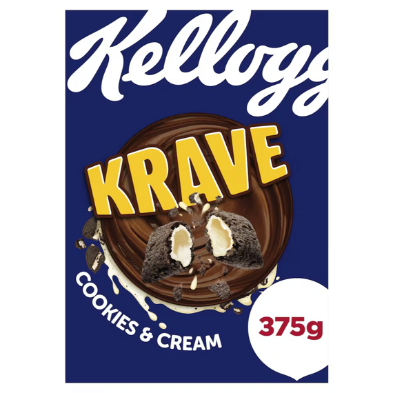 Kellogg's Krave cereální polštářky s náplní s příchutí sušenek a krému 375 g PM